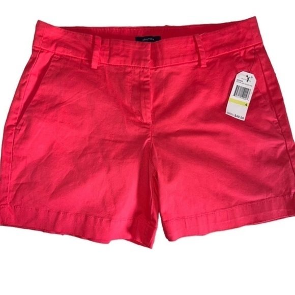 Nautica size 4 coral pink flat front chino‎ style shorts. NWT. back pockets . - Picture 1 of 6